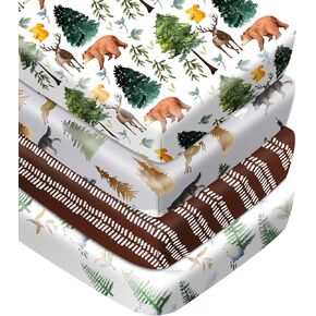 Fitted Baby Crib Sheets Set of 4, Unisex Crib Sheets for Boys Girls, Soft Neutral Crib Mattress Sheet, Breathable for Standard Crib and Toddler Mattress, 52 x 28 Inch (Bears and Jungle)