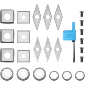 18pcs Tungsten Carbide Cutters Inserts Set, SainSmart Wood Lathe Turning Tool Replacement Cutter Accessories, 11mm Square, 11mm Square with Radius, 12mm Round, 8.9mm Round, 30x10mm & 28x10mm Diamond