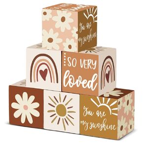 Kigley 6 Pcs Nursery Decor for Girls and Boys Nursery Decor Watercolor Shelf Decor for Bedroom Playroom Gifts(You are My Sunshine)