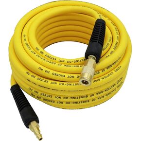 YOTOO Hybrid Lead-In Air Hose 1/4-Inch by 10-Feet 300 PSI Heavy Duty, Lightweight, Kink Resistant, All-Weather Flexibility with 1/4-Inch Industrial Air Fittings and Bend Restrictors, Yellow