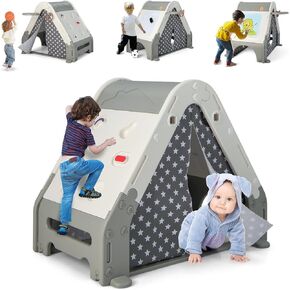 INFANS Triangle Climber with Tent, Kids Hideaway Play Tent with Art Easel, Rock Wall Climbing, Waterproof Tent Cover, Crawling Tunnel Toy Activity Play Set for Toddlers Indoor Outdoor …