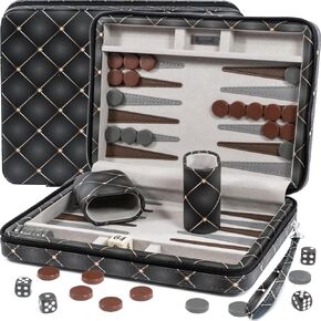 Backgammon Sets for Adults Leather - Backgammon Board Games for Adults and Kids - Travel Backgammon Set - Backgammon 15 inch Board and 32 Backgammon Pieces in one Quality Backgammon Set