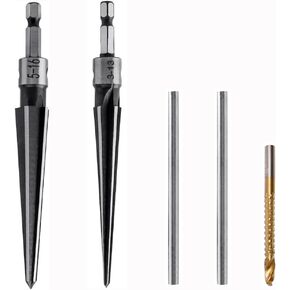 Hand Reamer Tool set, T-Handle Tapered Reamer,3-13mm(1/8''-1/2'') & 5-16mm(½""-5/8"") Bridge Pin Hole Handle Tapered Reamers 6 Fluted Chamfer Reaming Guitar Woodworker Handle Drilling Tool