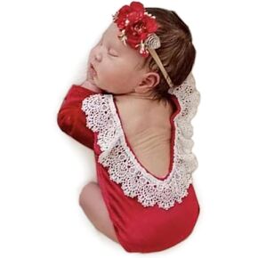 ForBaysy Newborn Photography Prop Girls Outfits Newborn Lace Romper With Headband Infant Princess Costume NewBorn Dress