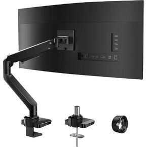 WALI Single Monitor Gas Spring Desk Mount, Heavy Duty Monitor Arm for Ultrawide Screen up to 35 inch, 33 lbs. Fully Adjustable, Mounting Holes 75 and 100 (GSM001XL), Black