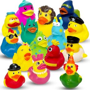 15 Pcs Rubber Ducks in Bulk, Jeep Ducks for Ducking, Assorted Rubber Ducks Jeep Ducking - Toddler Baby Bath Toys Assortment, Kids Birthday Gifts Holiday Party Favors