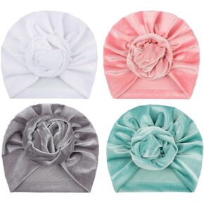 4PCS Velvet Baby Turban Hats Newborn Beanie Cap Knot Headwrap Toddler Infant Cap 0-3 Years