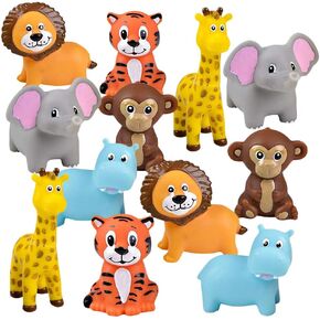 ArtCreativity Vinyl Zoo Animals Toys (Pack of 12) - Assorted Squeezable Toys Safari Animals Figures - Safari Birthday Party Favors for Kids, Jungle Animals Figures for Fun Bath & Play Time