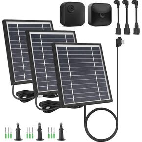 iTODOS 3 Pack Solar Panel Compatible with Blink Outdoor 4 (4th Gen)/Blink Outdoor (3rd Gen) XT3 and Blink XT/XT2 Camera,11.8Ft Outdoor Power Cable and Adjustable Mount,Aluminum Alloy Sturdy(Black)