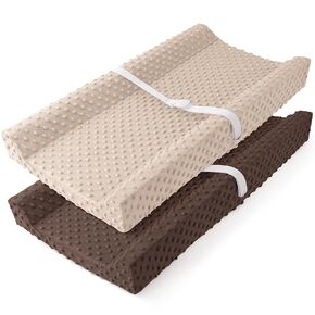 Susurration 2Pack Changing Pad Covers Super Soft Minky Dots Plush Changing Table Covers 33x17x7in Breathable Changing Pad Sheets for Unisex Baby Girls and Boys (Beige&Brown)