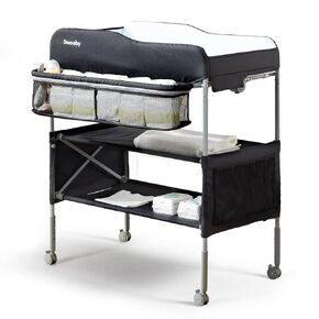 Sweeby Portable Baby Changing Table, Foldable Changing Table Dresser Changing Station for Infant, Waterproof Diaper Changing Table Pad Topper, Mobile Nursery Organizer for Newborn Essentials (Grey)