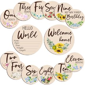 Baby Monthly Milestone,Beautiful Baby Milestone Signs-7 Double Sided Marker Wooden Circles Discs Newborn Photography Prop, Pregnancy Journey Birth Announcement Sign Baby Boy and Girl Gift Sets