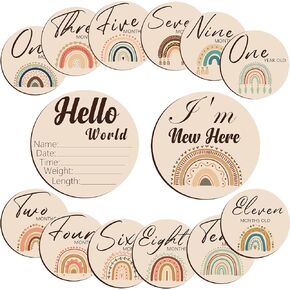Baby Monthly Milestone,Beautiful Baby Milestone Signs-7 Double Sided Marker Wooden Circles Discs Newborn Photography Prop, Pregnancy Journey Birth Announcement Sign Baby Boy and Girl Gift Sets in Kuwait