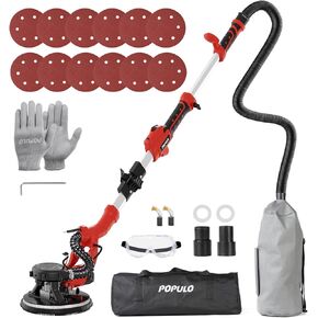 POPULO Drywall Sander, 810W 7A Electric Drywall Sander with Vacuum Attachment, 6 Variable Speed 1800RPM Power Ceiling Sander Tool with LED Light for Sanding Wall, Ceiling Removal, Upgraded Version