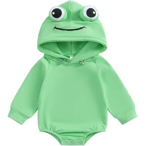 Infant Boy Girl Frog Romper Long Sleeve Hooded Bodysuit Halloween Baby Clothes Newborn Coming Home Outfits