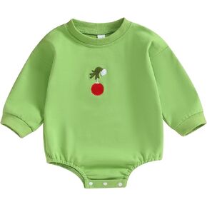 Dcohmch Baby Girl Boy Christmas Outfit Long Sleeve Romper with Embroidery Patterns Newborn Christmas Clothes