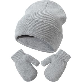 Toddler Baby Winter Knitted Beanie Glove Set Baby Boys Girls Knit Hat with Warm Knitted Gloves Winter Cap 0-5 Years