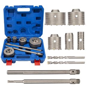 9PCS Concrete Hole Saw Kits for SDS Plus & Bit Shanks, Concrete Core Bit Set 30 40 65 80 100mm, Hole Saw Tool Set for Concrete Brick Cement Stone Wall Drilling