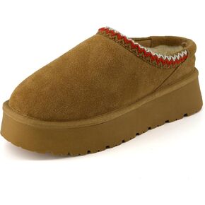CUSHIONAIRE Women’s Kabuki Genuine Suede Platform Mule Slippers with Memory Foam, Indoor/Outdoor, Wide Widths Available