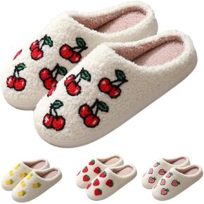 Fuzzy Cute Fruit Slippers for Women with Thick and Soft Plush Fleece Winter House shoes