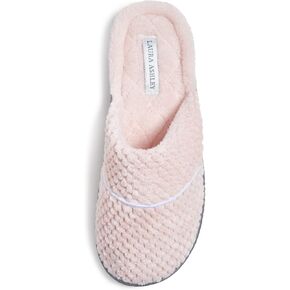 Laura Ashley Womens Rugged Memory Foam Terry Cloth Spa Slippers, Soft Non Slip Rubber Bottom Closed Toe House Slider
