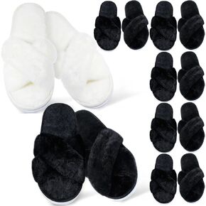 JenPen 7 Pairs Bridesmaids Slippers Women's Cross Band Fuzzy Bachelorette Party Slippers for Wedding Bridal Party in Kuwait