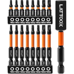 Double Square 8 Point Star Bit Set, LATTOOK 17PCS 8 Point Torx Bits 2 Square Drive Bits, Magnetic S2 Steel Torx Bit Set, 2.3'' & 1'' Long, #1, #2, #3