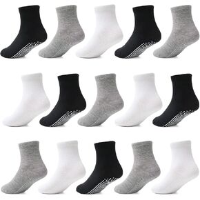 Tphon Toddler Kids Socks with Grippers for Boys Girls, Non Slip Grip Boys Socks 15 Pairs Half Cushion Crew Socks
