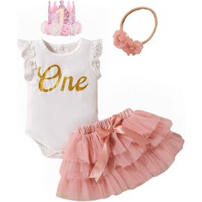 Baby Girl 1/2st Princess Birthday Outfit with crown Headdress 3 Piece Set