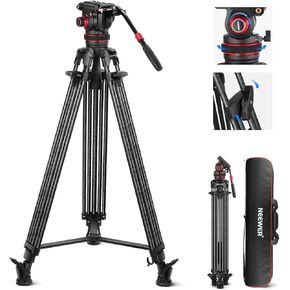 NEEWER LL35 78" Video Tripod Carbon Fiber, Quick Release & Rapid Height Adjust, Professional Heavy Duty Camera Tripod with Fluid Head Damping Adjustable, QR Plate Compatible with DJI RS