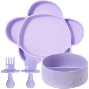 Grabease Portion Control Plate - Silicone Suction Plates for Baby-Led Weaning and Toddler Meals - Suction Bottoms 4 Piece Set, BPA and Phthalates-Free, Lavender