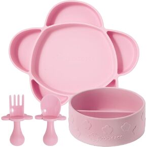 Grabease Portion Control Plate - Silicone Suction Plates for Baby-Led Weaning and Toddler Meals - Suction Bottoms 4 Piece Set, BPA and Phthalates-Free, Lavender