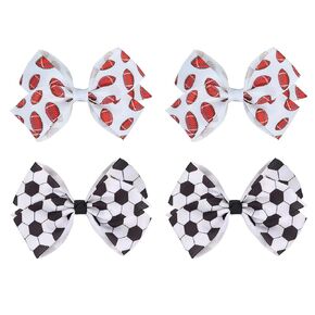 4pcs Rugby Ribbon Bows for Girls, Football Printed Bow Hair Clips, Basketball Game Day Sports Hair Accessories Gift for Football Girls Kids