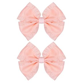 2pcs Antique Blue Satin Ruffle Edge Ribbon Bow Hair Clips 3in Silky Satin Bow-knot Alligator Barrettes Hairpins Ponytail Holder Accessories for Little Girls Toddlers Teens Kids Child
