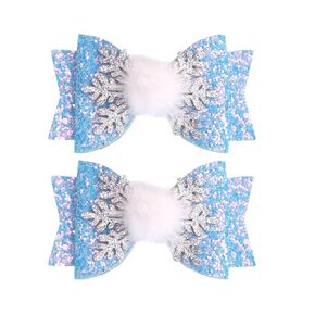 Snowflake Hair Bows Christmas Hair Clips for Women Girls, White Glitter Bow Hair Accessories Snow Hairball Hairpins Cute Bow Alligator Hair Barrettes Winter Xmas Party Decor Supplies 2Pcs