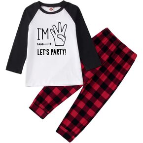 Toddler Boy Girl Birthday Outfit Long Sleeve Shirt Long Pant Set Letter Printed Tops Plaid Pant Fall Winter Clothes in Kuwait