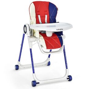 BABY JOY High Chair for Babies & Toddlers, Foldable Highchair with Adjustable Backrest/Footrest/Seat Height, Double Removable Trays, Detachable Seat Cushion, 4 Lockable Wheels (Pink)
