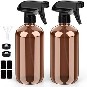 Glass Spray Bottle, Amber Bottle Set & Accessories for Non-toxic Window Cleaners Aromatherapy Facial Hydration Watering Flowers Hair Care (2 Pack/16oz) (Amber)