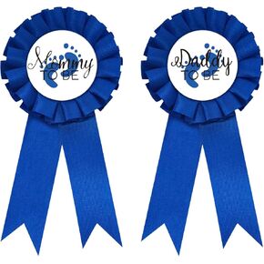 CoolerthingsDG, Daddy to be & Mom to be Tinplate Badge Pin - Baby Shower Button New Dad Gifts Gender Reveals Party Baby Boy Blue Rosette Button Baby Celebration (Royal blue)