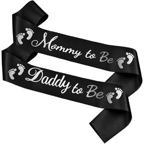 2pcs Mommy To Be & Daddy To Be Baby Shower Sash Black, Baby Shower Party Gifts for New Mom Dad Gender Reveal Supplies Decorations Favors