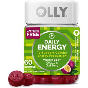 OLLY Extra Strength Daily Energy Gummy, Caffeine Free, 1000mcg Vitamin B12, CoQ10, Goji Berry, Adult Chewable Supplement, Berry Yuzu Flavor - 60 Count