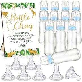 TrelaCo Cool Baby Shower Games Wooden Bottle Chug Sign Rustic Theme Baby Gift Sets and 12 Pcs Baby Bottle Shower Favor Baby Bottles for Rustic Kraft Baby Shower Games Gender Reveal (Rustic Kraft)