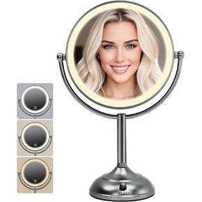 Professional 8.5" Large Lighted Makeup Mirror Updated with 3 Color Lights, 1X/10X Magnifying Swivel Vanity Mirror with 48 Premium LED Lights, Brightness Dimmable Cosmetic Mirror, Senior Pearl Nickel