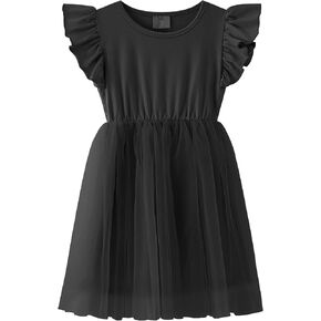 فستان توتو للفتيات من LYXIOF فستان صيفي كاجوال من التول بأكمام مكشكشة بلون موحد in Kuwait