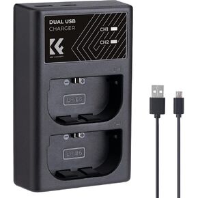 K&F Concept LP-E6/LP-E6N/LP-E6NH Battery Charger, Dual Slot Type-C/Micro USB Charger for Canon EOS R5, R6, R, EOS 5D Mark IV, 5D Mark III, 5DS, 5DS R, 5D Mark II, 6D Camera