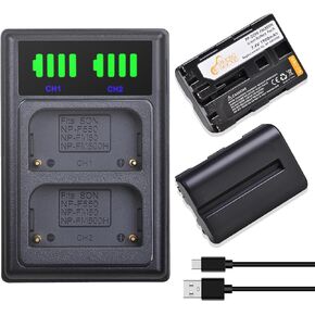 NP-FM500H Battery and LED Display Charger Compatible with Sony Alpha A68, A77II, SLT-A57, A58, A65V, A77V, A99V, A100, A200, A300, A350, A450, A500, A550, A560, A580, SLT-A700