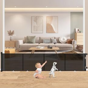 200inches Retractable Baby Gates Extra Wide, 34" Tall Extra Large Openings Baby Gates for Doorways, Upgraded Retractable Dog Gate for Stairs, One-Handed Operation, Built-in Reinforce Strip (White)