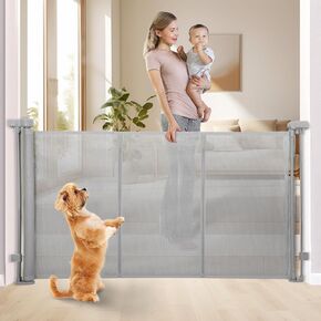 Innovative Retractable Baby Gates with Reinforced Strip, Mesh Baby Gates with One-Handed Operation, 35" Tall x 71" Wide, Double Locking Mechanism,for Stairs Doorways Hallways,Indoor and Outdoor