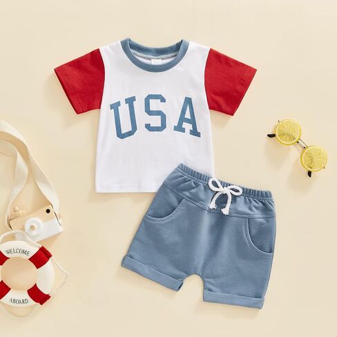 Infant Toddler Baby Boy Summer Clothes Striped O-Neck T-Shirt Tops Shorts Pants with Pockets 2Pcs Outfit Set in Saudi Arabia