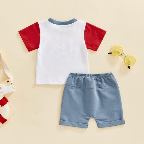 Infant Toddler Baby Boy Summer Clothes Striped O-Neck T-Shirt Tops Shorts Pants with Pockets 2Pcs Outfit Set in Saudi Arabia